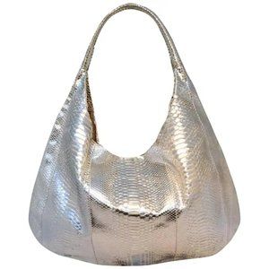 Devi Kroell Silver Snakeskin Hobo Shoulder Bag